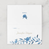 Placement Carte de Mariage florale bleue (Extérieur déplié)
