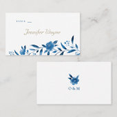 Placement Carte de Mariage florale bleue (Devant / Derrière)