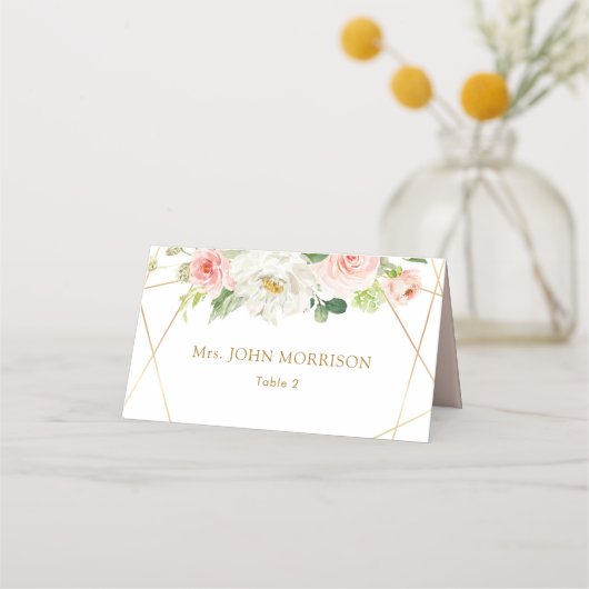 Placement Carte de mariage géométrique or et floral roux (Devant)