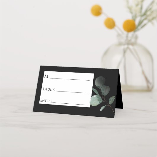 Placement Carte de Mariage noir de verdure moderne (Devant)