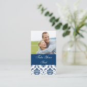 Placement Carte de Mariage photo Navy Blue Damask (Debout devant)