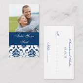 Placement Carte de Mariage photo Navy Blue Damask (Devant / Derrière)