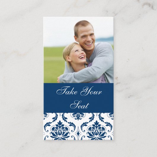 Placement Carte de Mariage photo Navy Blue Damask (Devant)