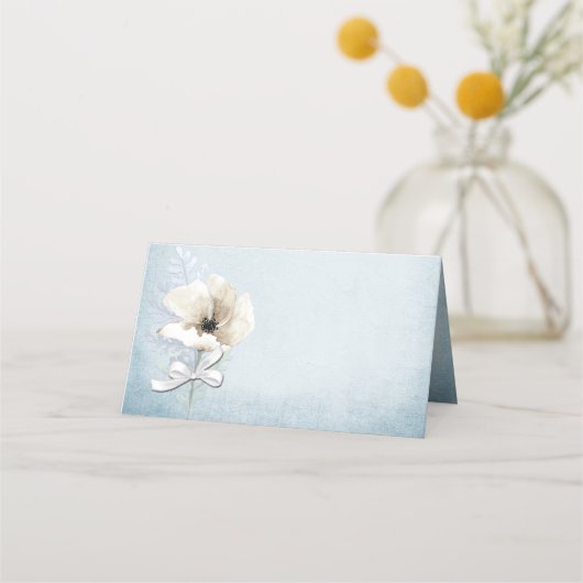 Placement Carte de Mariage pliée aux fleurs bleues et blanch (Devant)