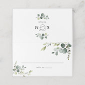Placement Carte de Mariage pliée Dusty Blue Greenery (Extérieur déplié)