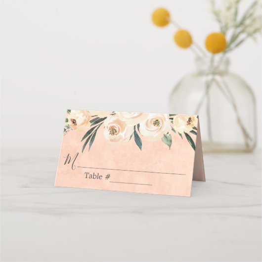 Placement Carte de Mariage rose beige floral (Devant)