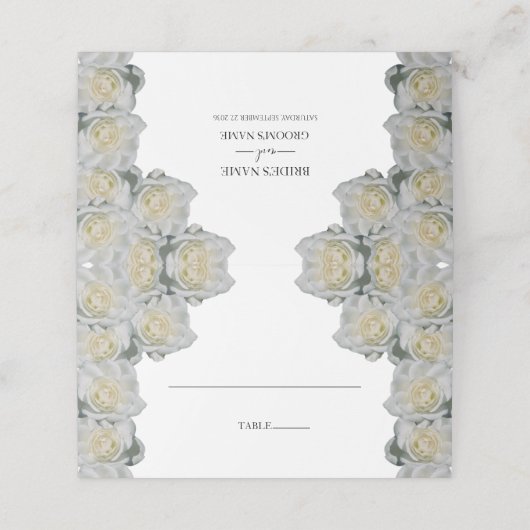 Placement Carte de Mariage Rustique Roses Blanches (Extérieur déplié)