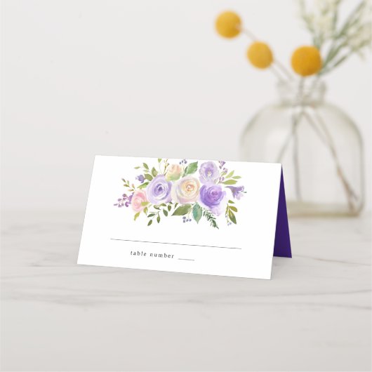 Placement Carte de Mariage Rustique Violet Floral (Devant)