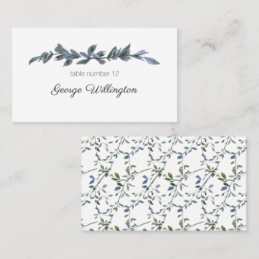Placement Carte de Mariage Sage Silver Green Floral (Devant / Derrière)