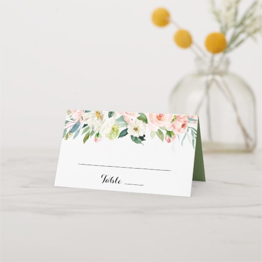 Placement Carte de Mariage simple Floral Green Calligraphy (Devant)