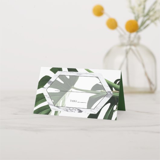 Placement Carte de Mariage Tropical Monstera Marble (Devant)
