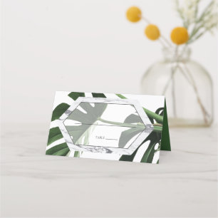 Placement Carte de Mariage Tropical Monstera Marble