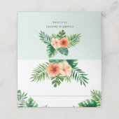 Placement Carte de Mariage vert à la menthe florale tropical (Extérieur déplié)