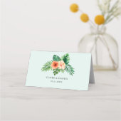 Placement Carte de Mariage vert à la menthe florale tropical (Dos)