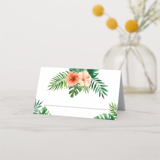 Placement Carte de Mariage vert à la menthe florale tropical (Devant)