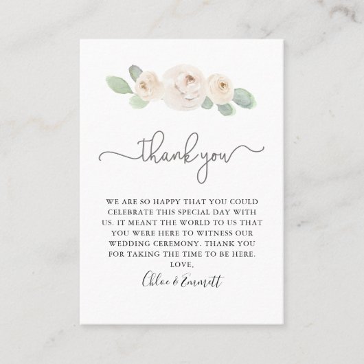 Placement Carte de Merci de Mariage de Rose blanche (Devant)