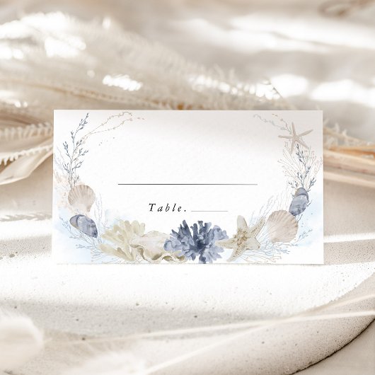 Placement Carte de nom de mariage de plage bleue côtière
