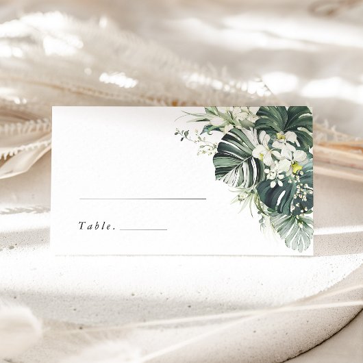 Placement Carte de nom de mariage tropicale Monstera vert sa
