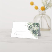 Placement Carte de nom de mariage tropicale Monstera vert sa (Devant)