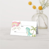 Carte de nom de table de la partie Dinosaur Unicor