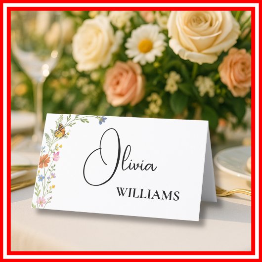 Placement Carte de nom de table de mariage aux fleurs sauvag