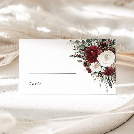 Placement Carte de nom de table de mariage florale d'hiver d