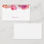 Placement Carte de nom florale orange rose vif à plat (Devant / Derrière)