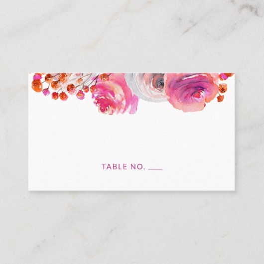 Placement Carte de nom florale orange rose vif à plat (Devant)