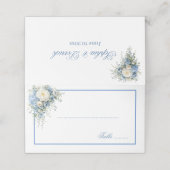 Placement Carte de nom pliée - Hydrangeas bleus (Extérieur déplié)