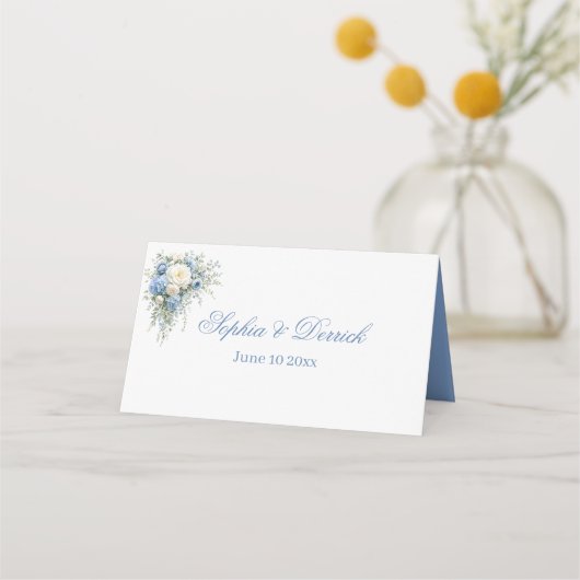 Placement Carte de nom pliée - Hydrangeas bleus (Dos)