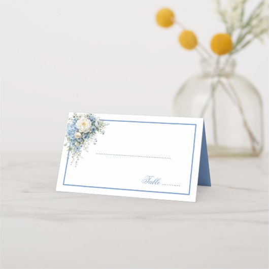 Placement Carte de nom pliée - Hydrangeas bleus (Devant)