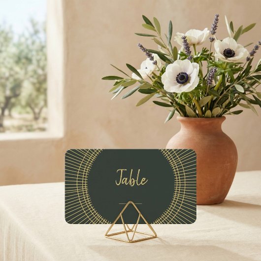 Placement Carte de numéro de table verte et or Art nouveau