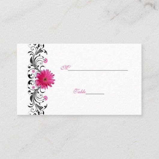 Placement Carte de place Black Floral Rose Gerbera Daisy (Devant)