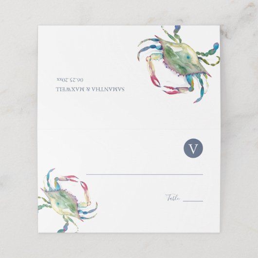 Placement Carte de place de crabe bleu aquarelle - Mariage d (Extérieur déplié)