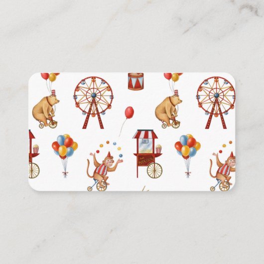Placement carte de place du carnaval de cirque pour buffet é (Dos)
