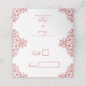 Placement Carte de place du Mariage Floral Orné Rouge (Extérieur déplié)