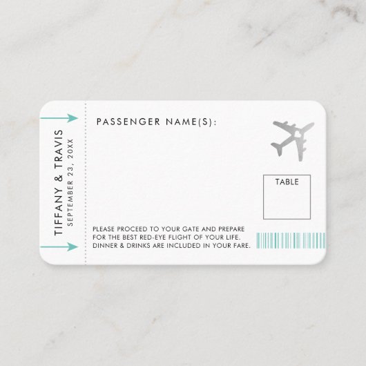 Placement Carte de place du pass pour l'avion d'argent (Devant)