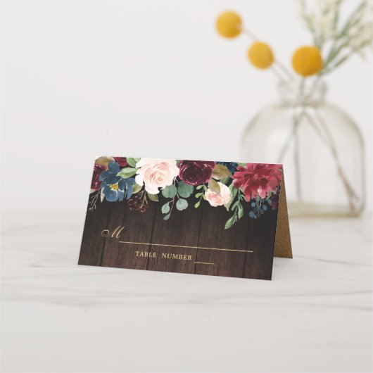 Placement Carte de place en bois rustique Floral de la Marin (Devant)