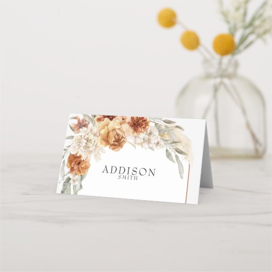 Placement Carte de place Mariage de Boho Floral Orange Brûlé (Devant)