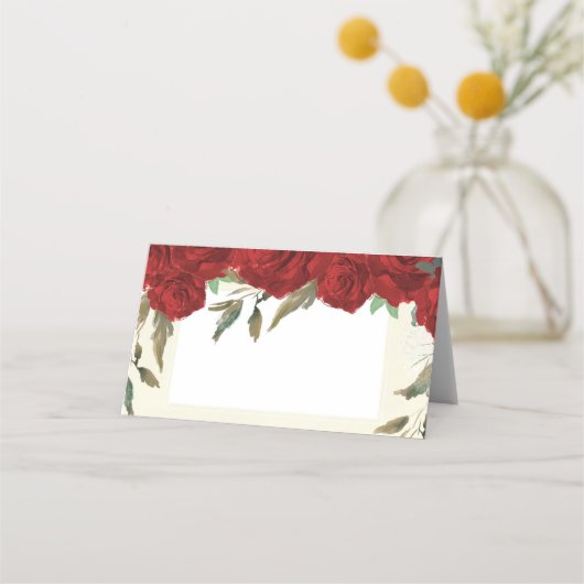 Placement Carte de place mariage d'ivoire fleuri de roses ro (Devant)