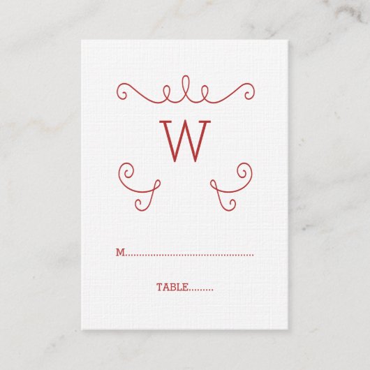 Placement Carte de place Monogramme rouge Whimsical Flourd (Devant)