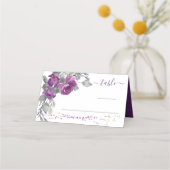 Placement Carte de place pliée de fleurs violettes et de scr (Devant)