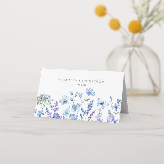 Placement Carte de place pliée Fleur sauvage bleu Floral Mar (Dos)