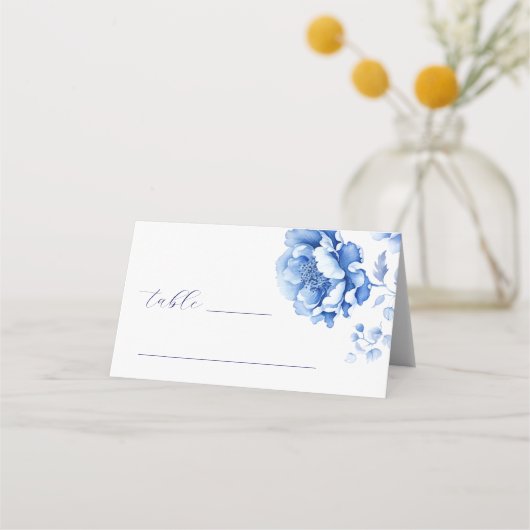 Placement Carte de place pliée Fleurs bleues (Devant)