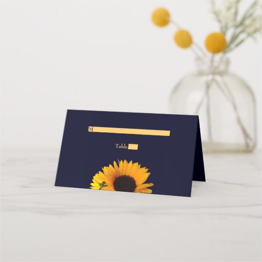 Placement Carte de place pliée Mariage de tournesol (bleu ma (Devant)
