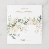 Placement Carte de place pliée Mariage Roses blanches (Extérieur déplié)