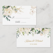 Placement Carte de place pliée Mariage Roses blanches (Devant / Derrière)