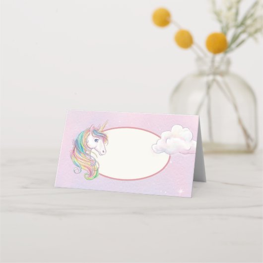 Placement Carte de place pour la fête d'anniversaire Unicorn (Devant)