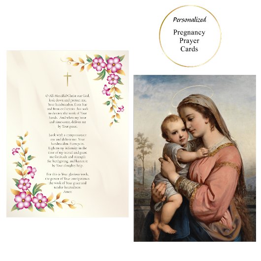 Placement Carte de prière catholique de grossesse à fleurs t
