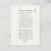 Placement Carte de prière catholique de St. Joseph de Cupert (Dos)
